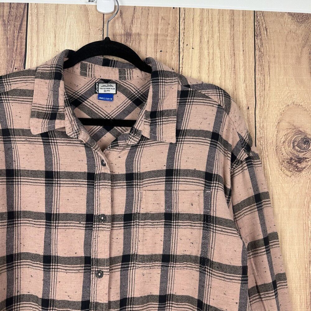 KAVU Womens Plaid Button Down Shirt Flannel Pink‎ Black Size Medium M